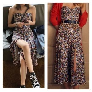 VERONICA BEARD Annika Black Floral Strapless High Slit Midi Dress Size 10